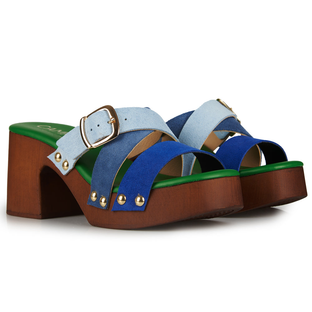 Zoccoli in Pelle scamosciata  blu e azzurro