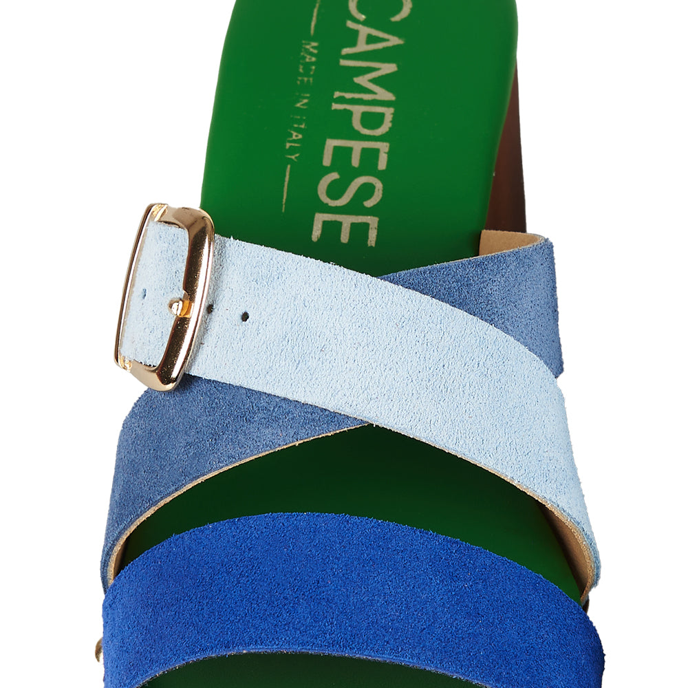 Zoccoli in Pelle scamosciata  blu e azzurro
