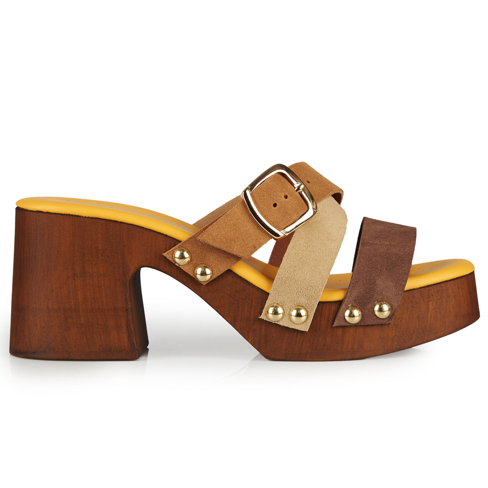 Zoccoli in Pelle con tomaia in camoscio marrone