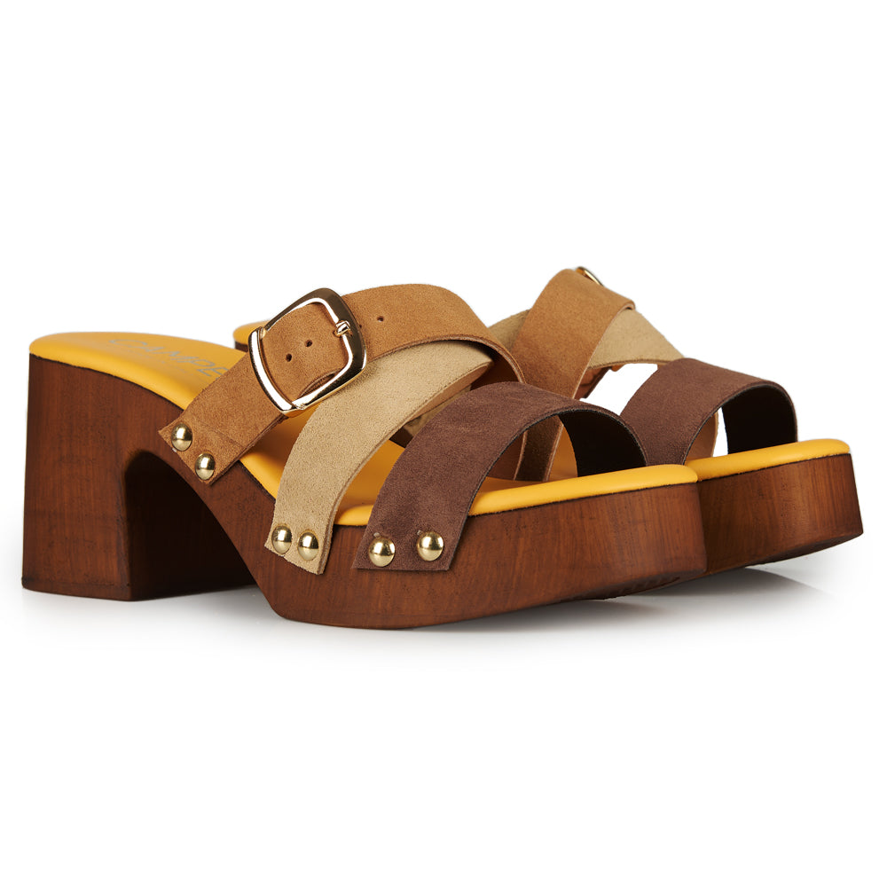 Zoccoli in Pelle con tomaia in camoscio marrone
