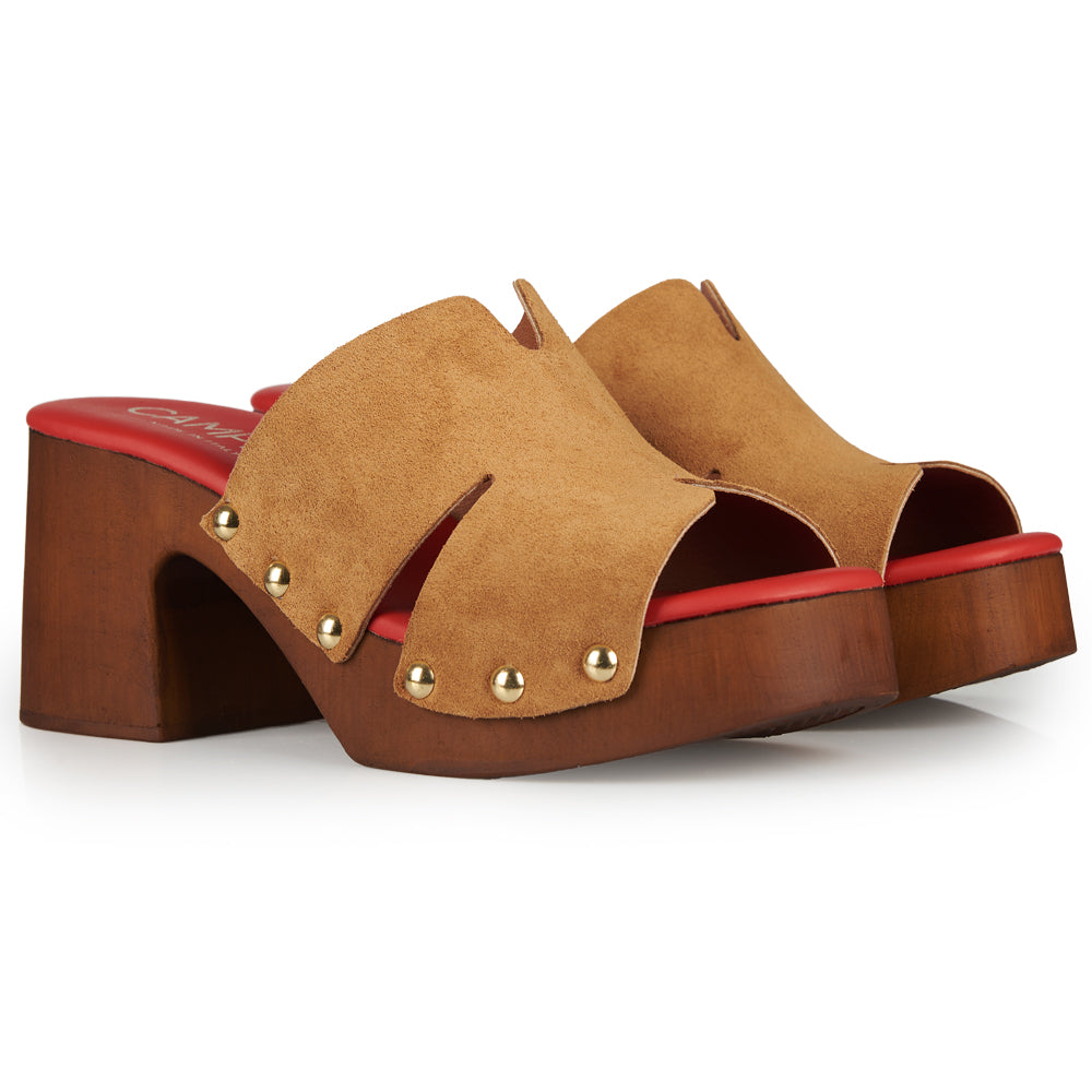 Zoccoli in pelle con tomaia in camoscio Marrone