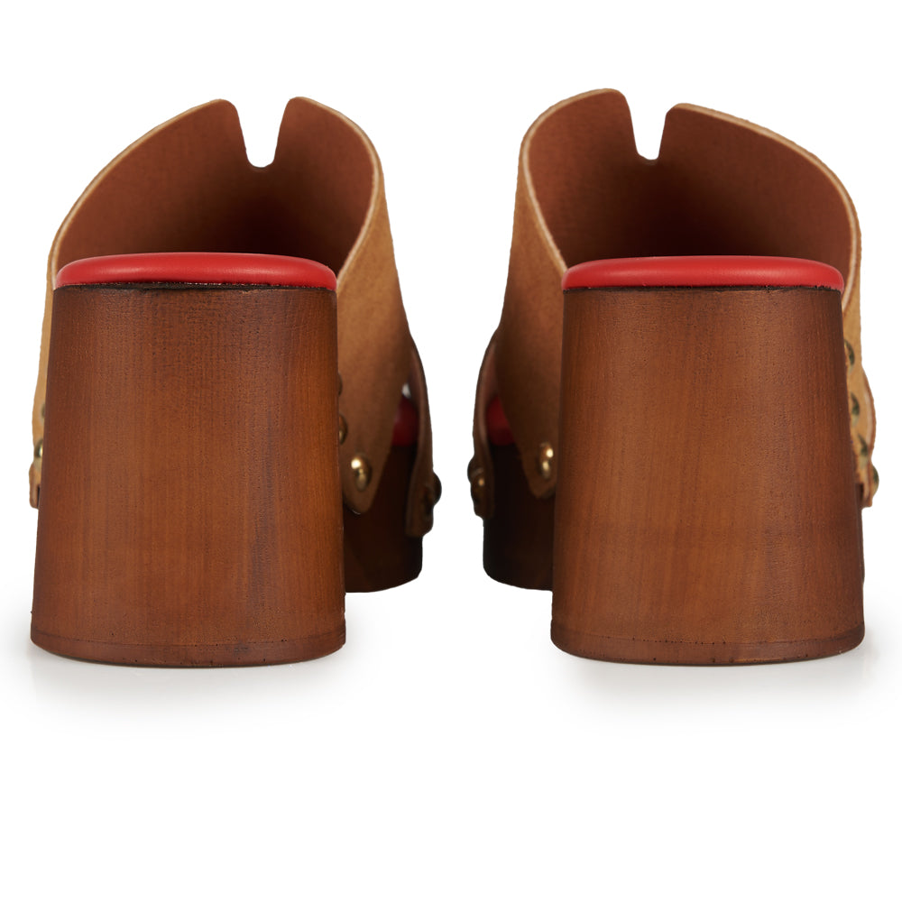 Zoccoli in pelle con tomaia in camoscio Marrone