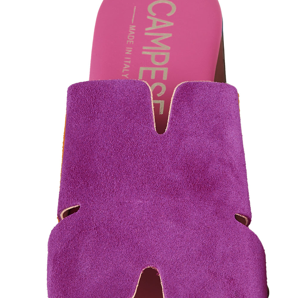 Zoccoli in pelle con tomaia in camoscio Viola