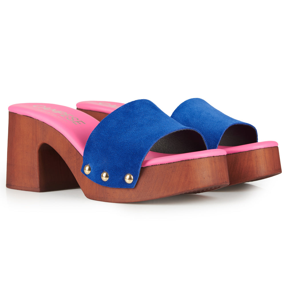 Zoccoli in pelle con tomaia in camoscio Blu