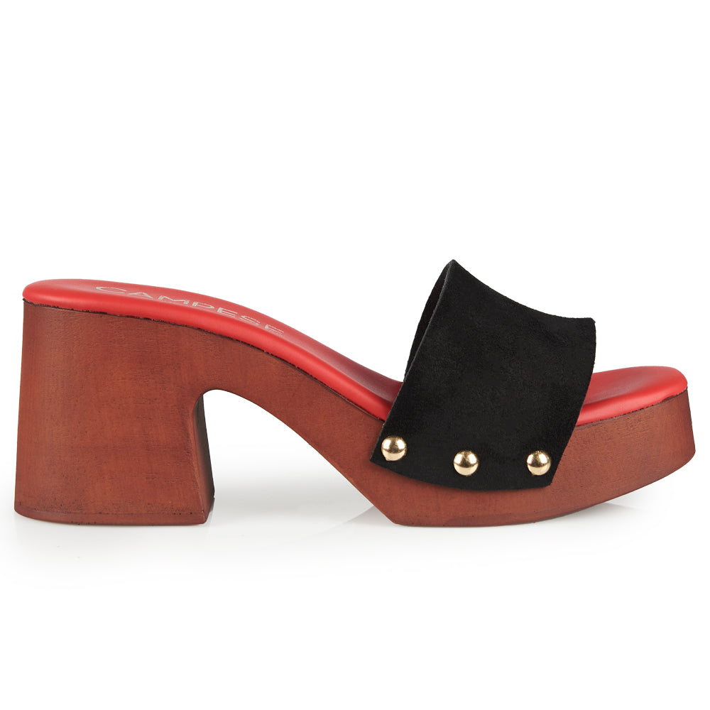 Zoccoli in pelle con tomaia in camoscio Nero