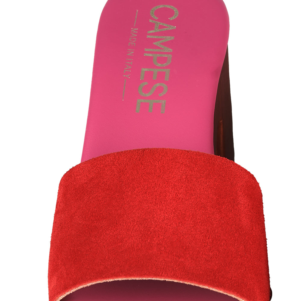 Zoccoli in pelle con tomaia in camoscio Rosso