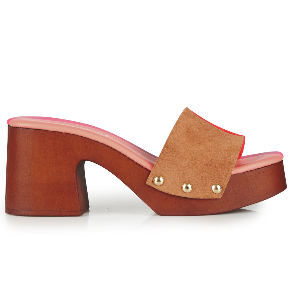 Zoccoli in pelle con tomaia in camoscio Marrone