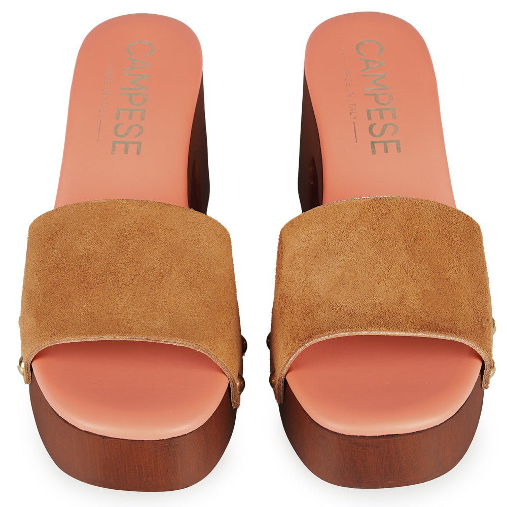 Zoccoli in pelle con tomaia in camoscio Marrone