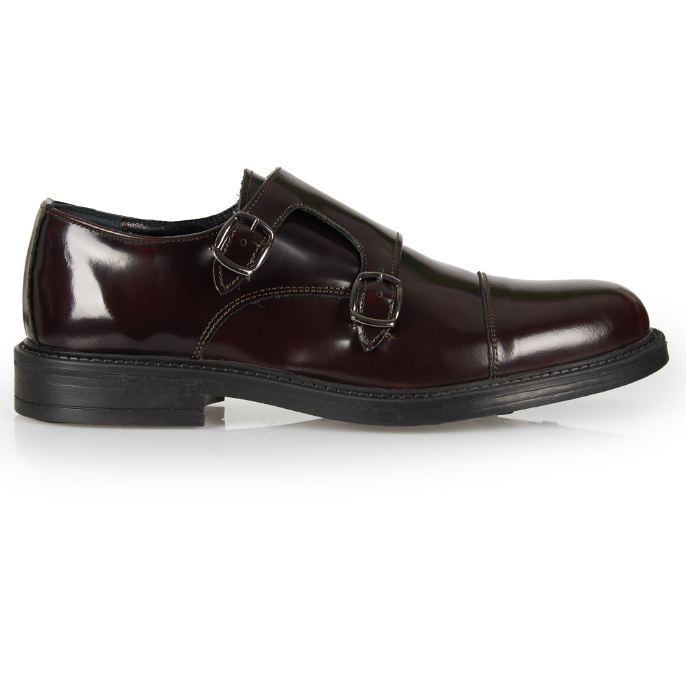 Monk strap in pelle abrasivata bordeaux
