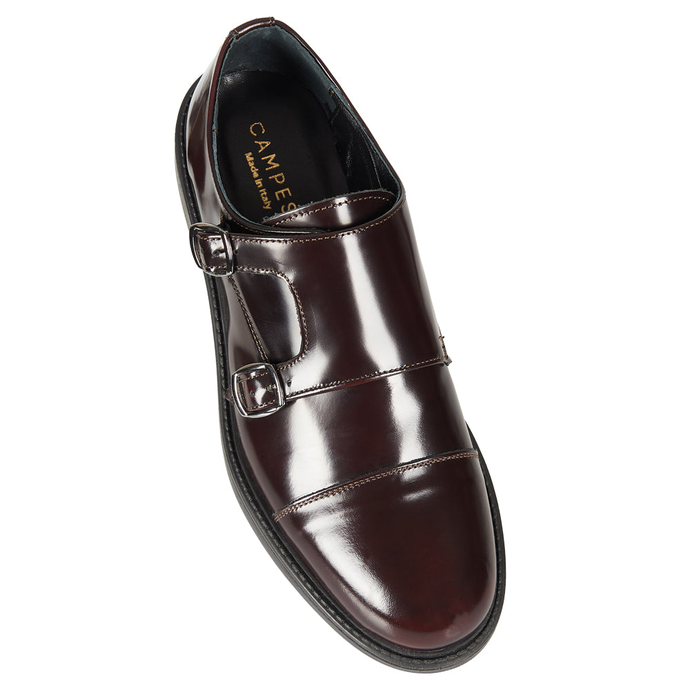 Monk strap in pelle abrasivata bordeaux