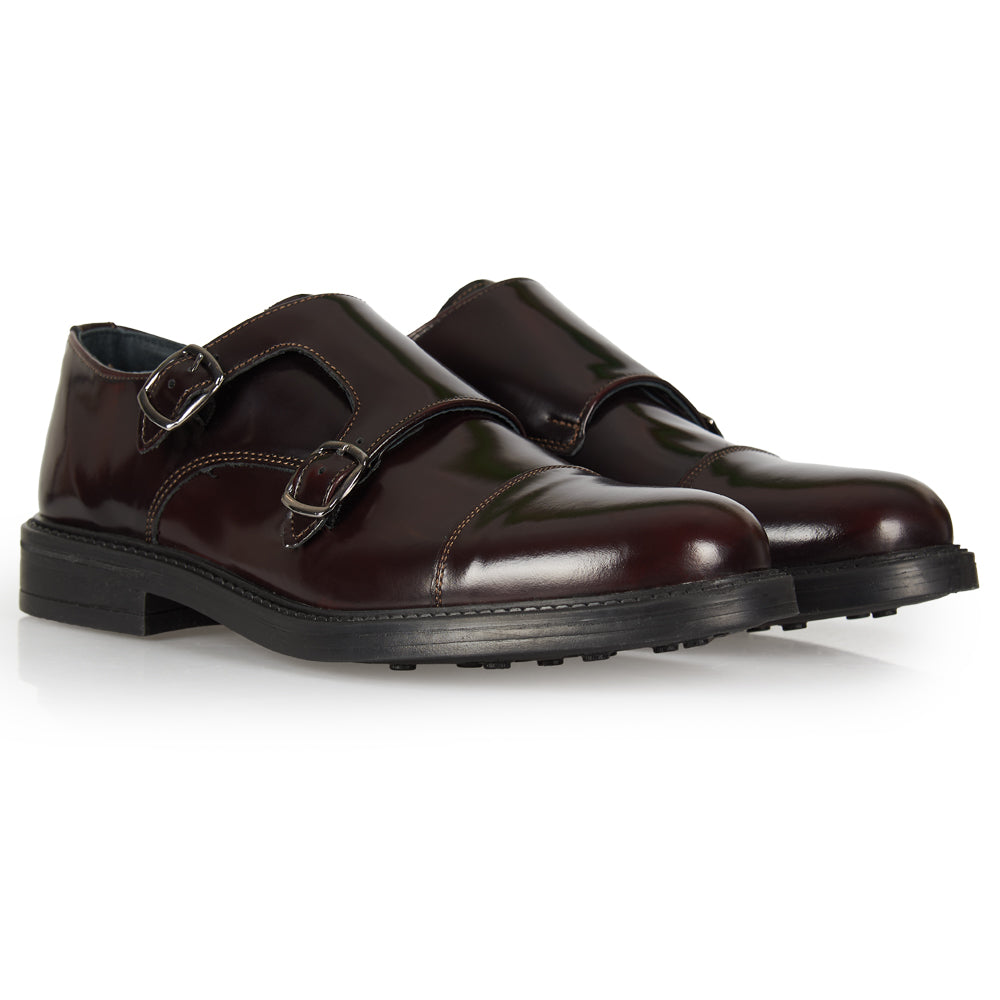 Burgundy brushed leather monk strap