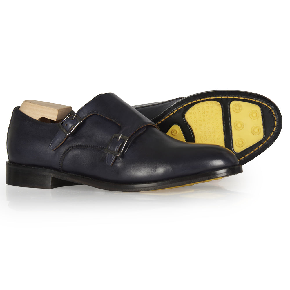 Dobbia fibbia elegante in pelle blu
