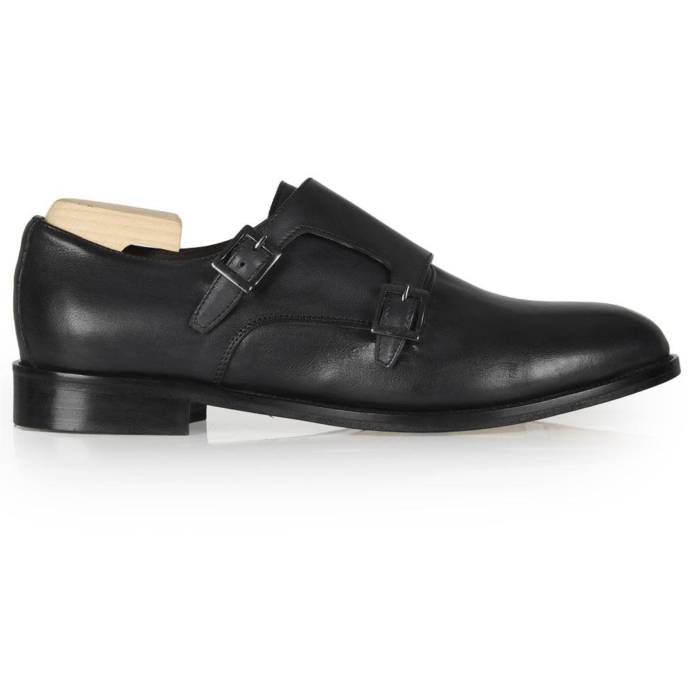 Doppia fibbia elegante in pelle nera