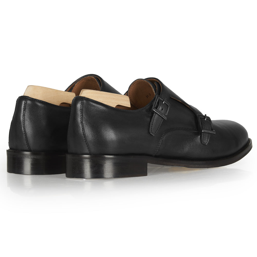 Doppia fibbia elegante in pelle nera