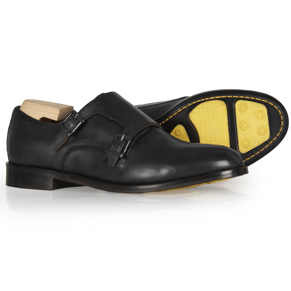 Doppia fibbia elegante in pelle nera