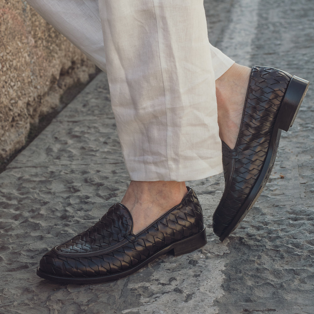 Mocassino Luxury in Pelle Intrecciata testa di moro