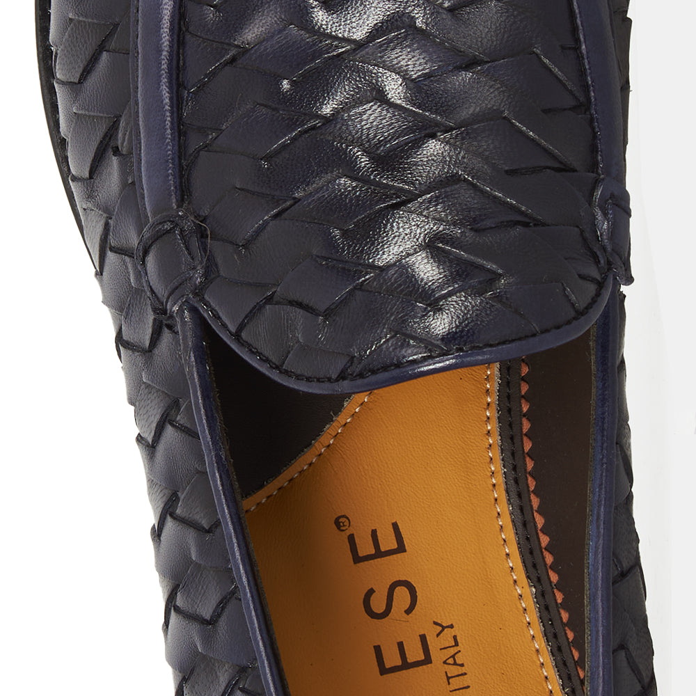 Mocassino Luxury in Pelle Intrecciata Blu Navy