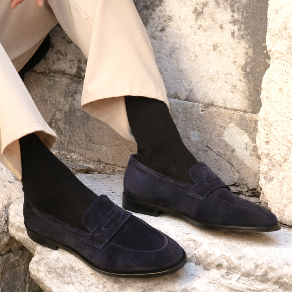Mocassino Penny in pelle camoscio blu