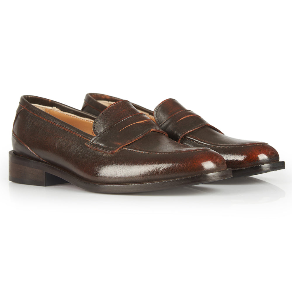 Brown leather penny loafer