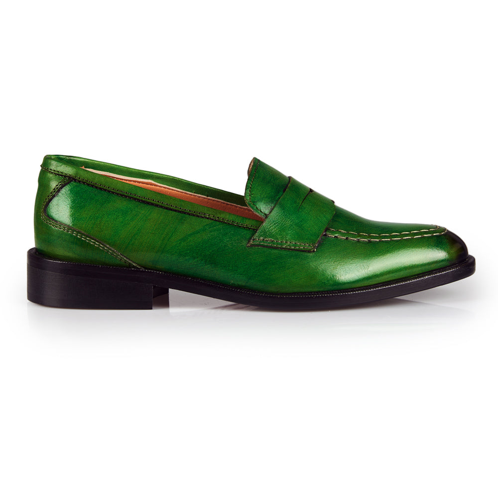 Mocassino penny pelle verde