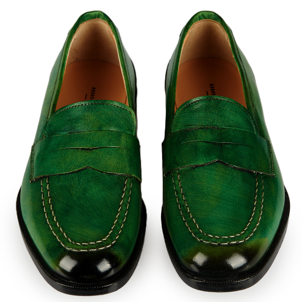 Mocassino penny pelle verde