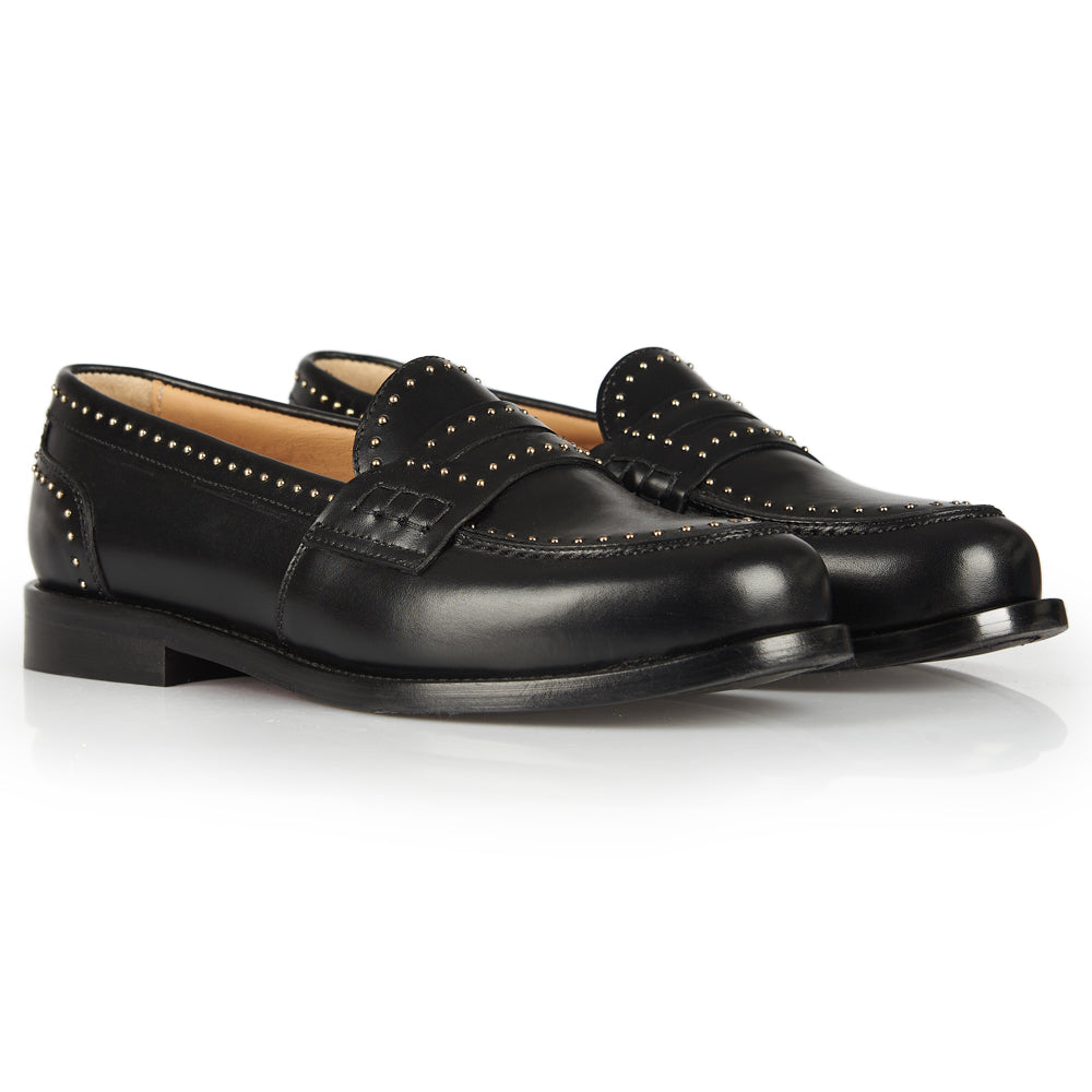 Mocassino donna nero con borchie