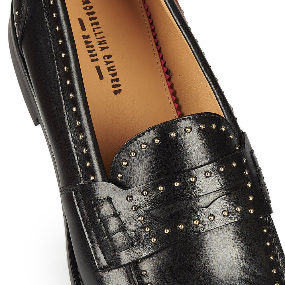Mocassino donna nero con borchie