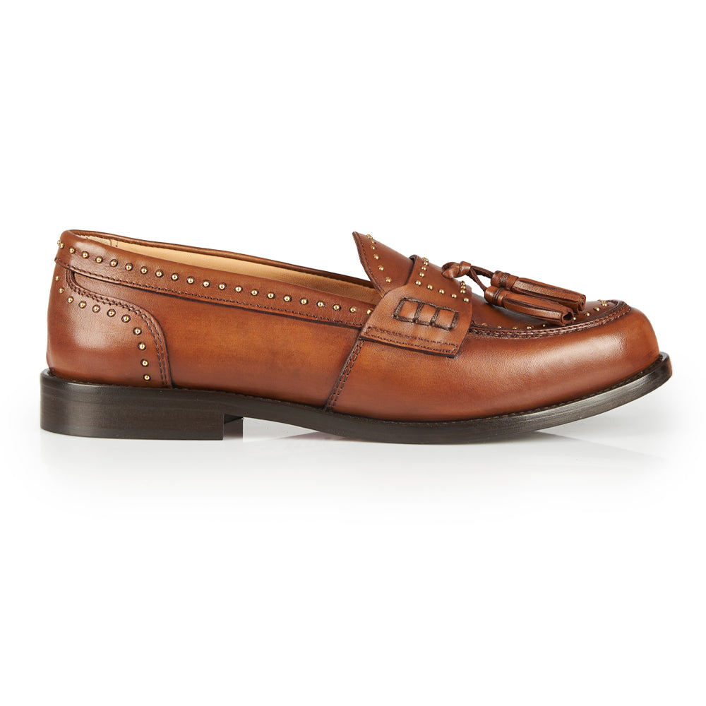 Mocassino penny con borchie e nappe