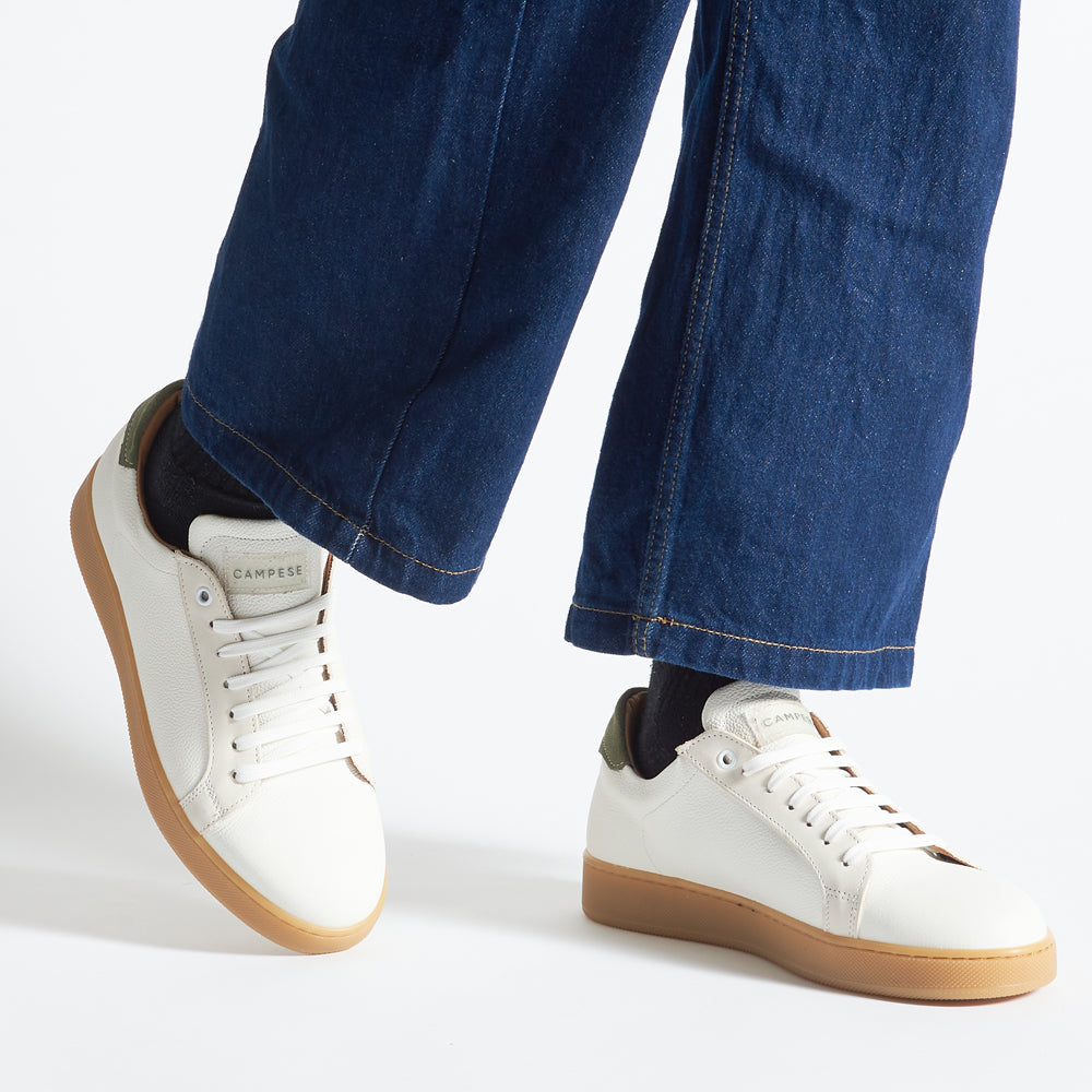 White and green leather sneakers