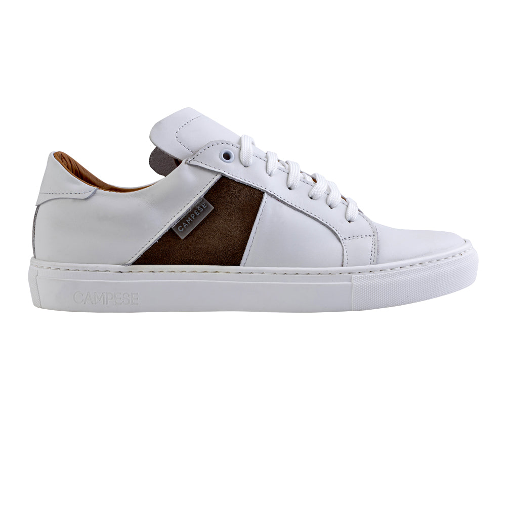 White and Sand Leather Sneakers