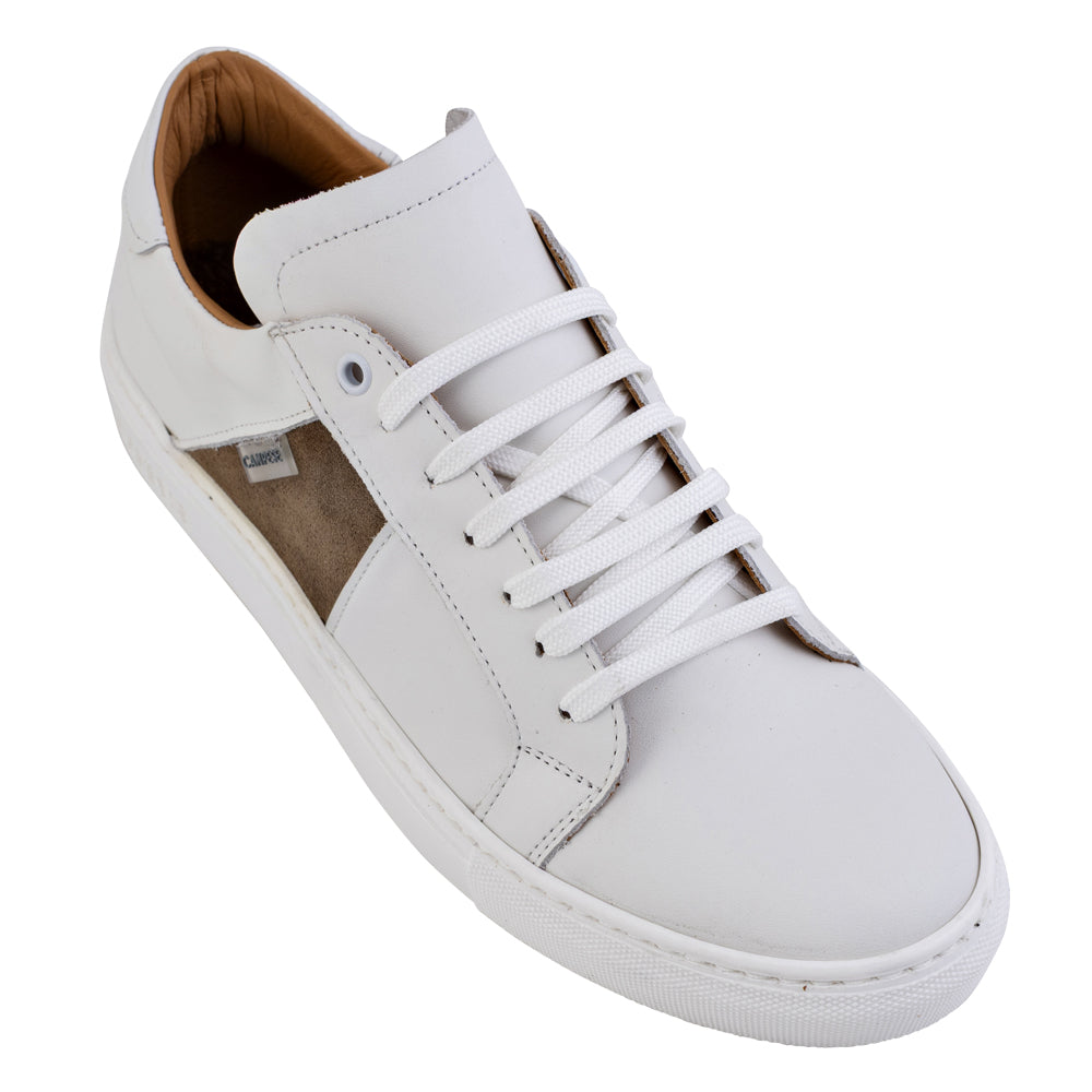 White and Sand Leather Sneakers