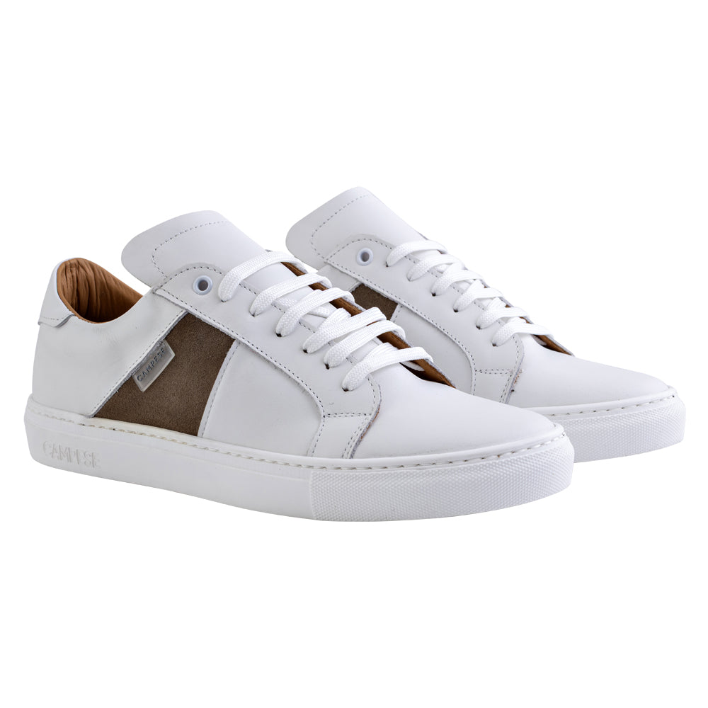 White and Sand Leather Sneakers