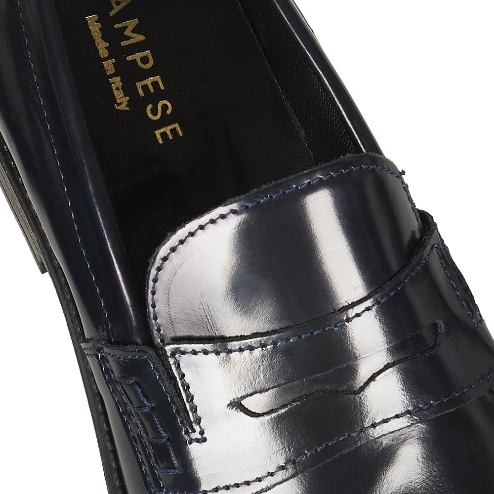 Mocassino Penny in pelle abrasivata blu