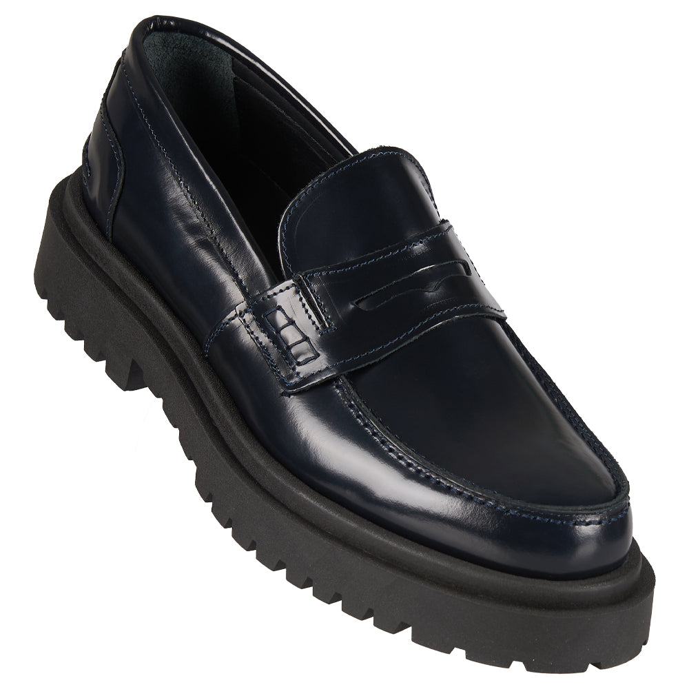 Mocassino Penny in pelle abrasivata blu