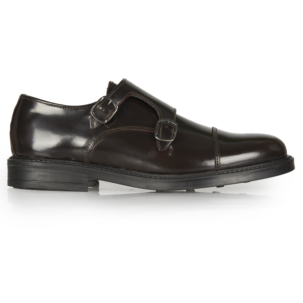 Mocassino Monk strap in pelle testa di moro abrasivata