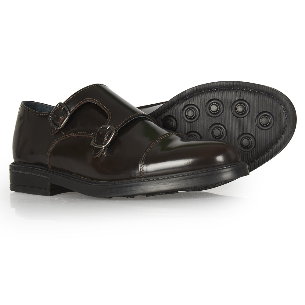 Mocassino Monk strap in pelle testa di moro abrasivata