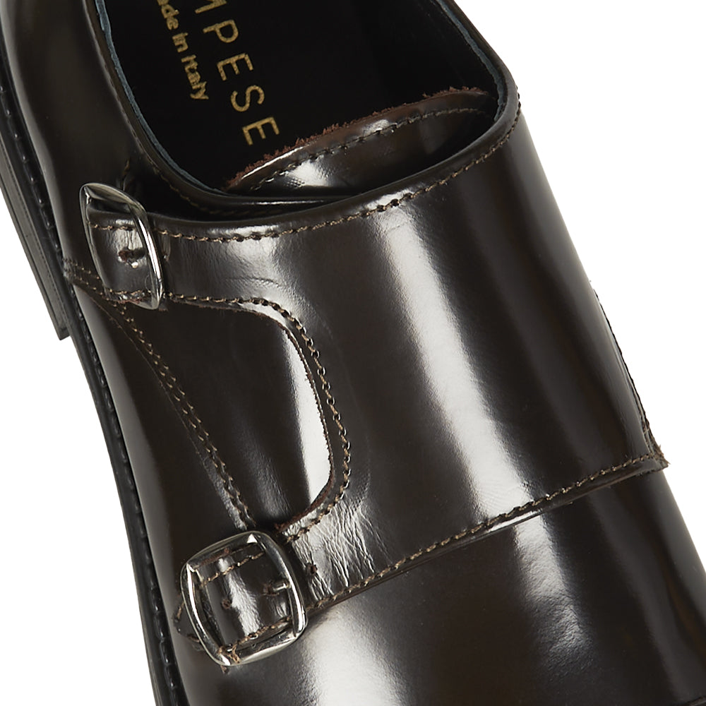 Mocassino Monk strap in pelle testa di moro abrasivata