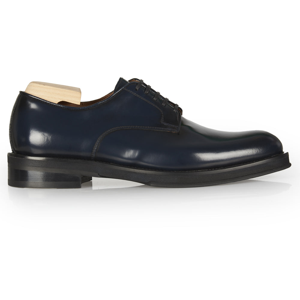 Stringate in pelle blu abrasivata