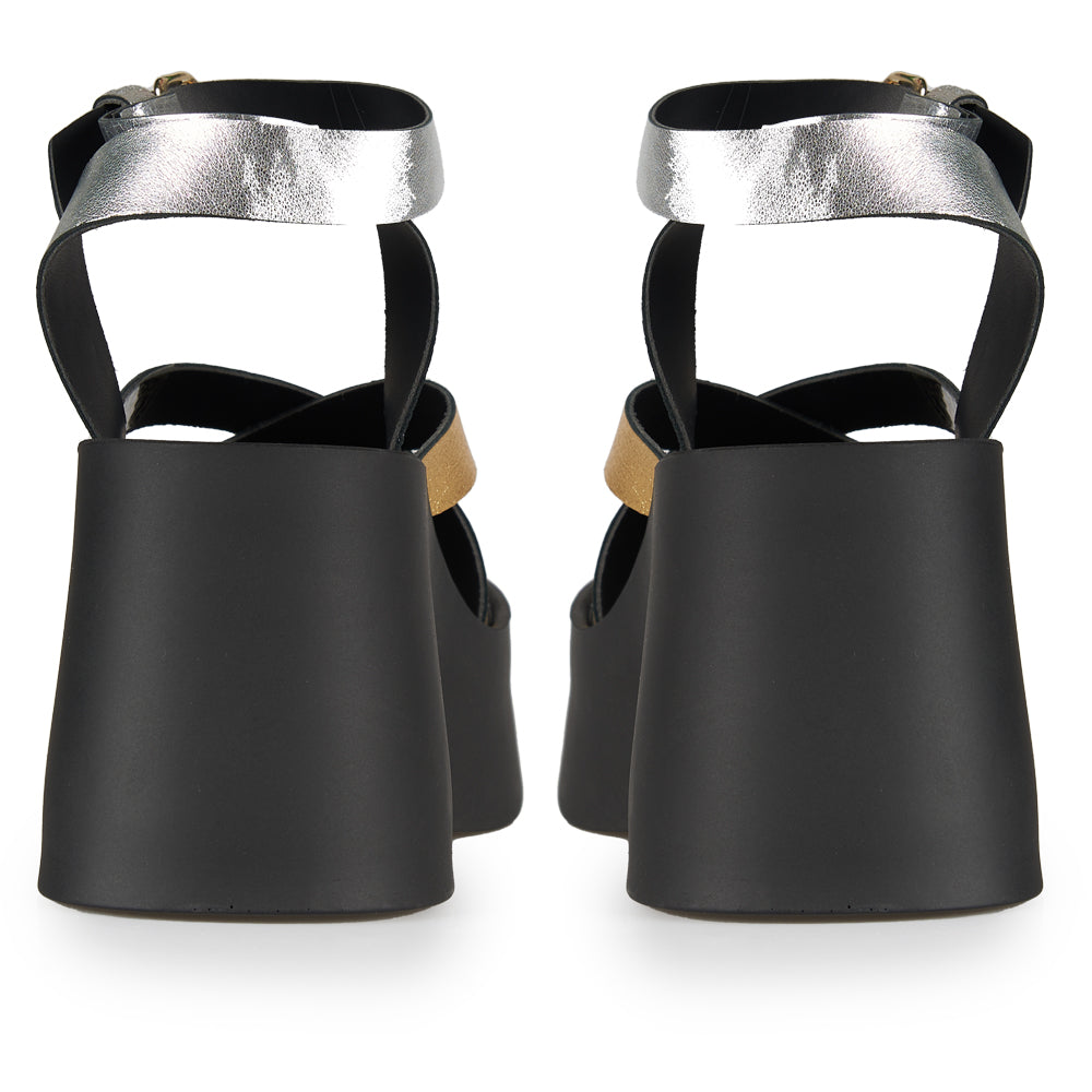 Sandali con zeppa doppia fascia oro e argento