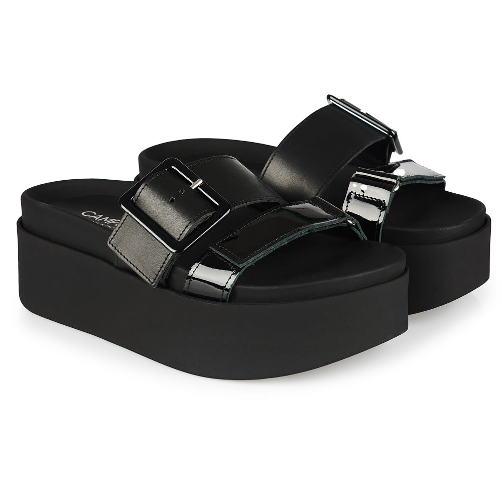 Sandali con zeppa doppia fascia nera