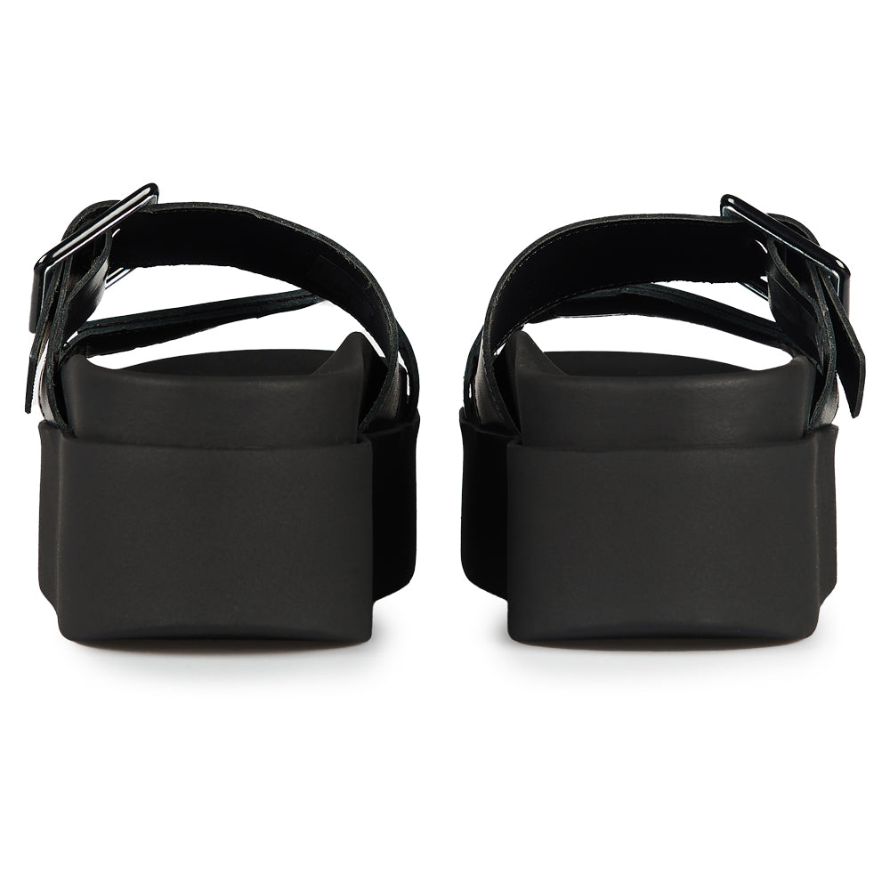 Sandali con zeppa doppia fascia nera