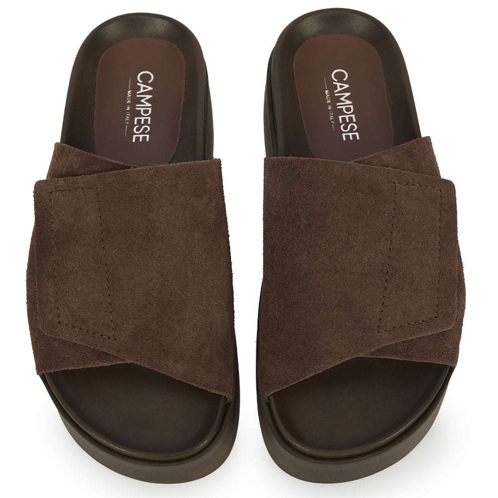 sandale à plateforme en daim marron foncé