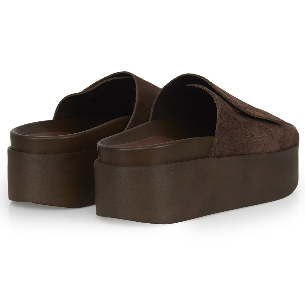 sandale à plateforme en daim marron foncé