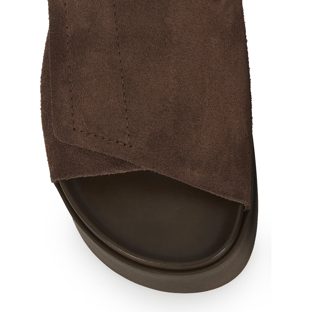 sandale à plateforme en daim marron foncé