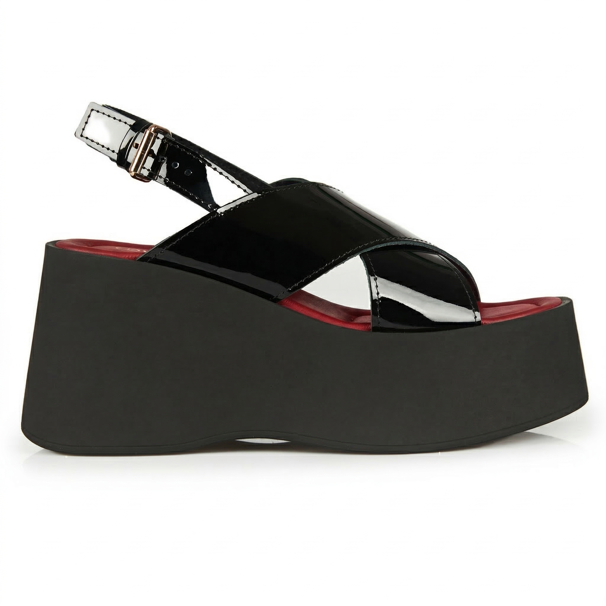 Sandalo platform fasce incrociate vernice nero