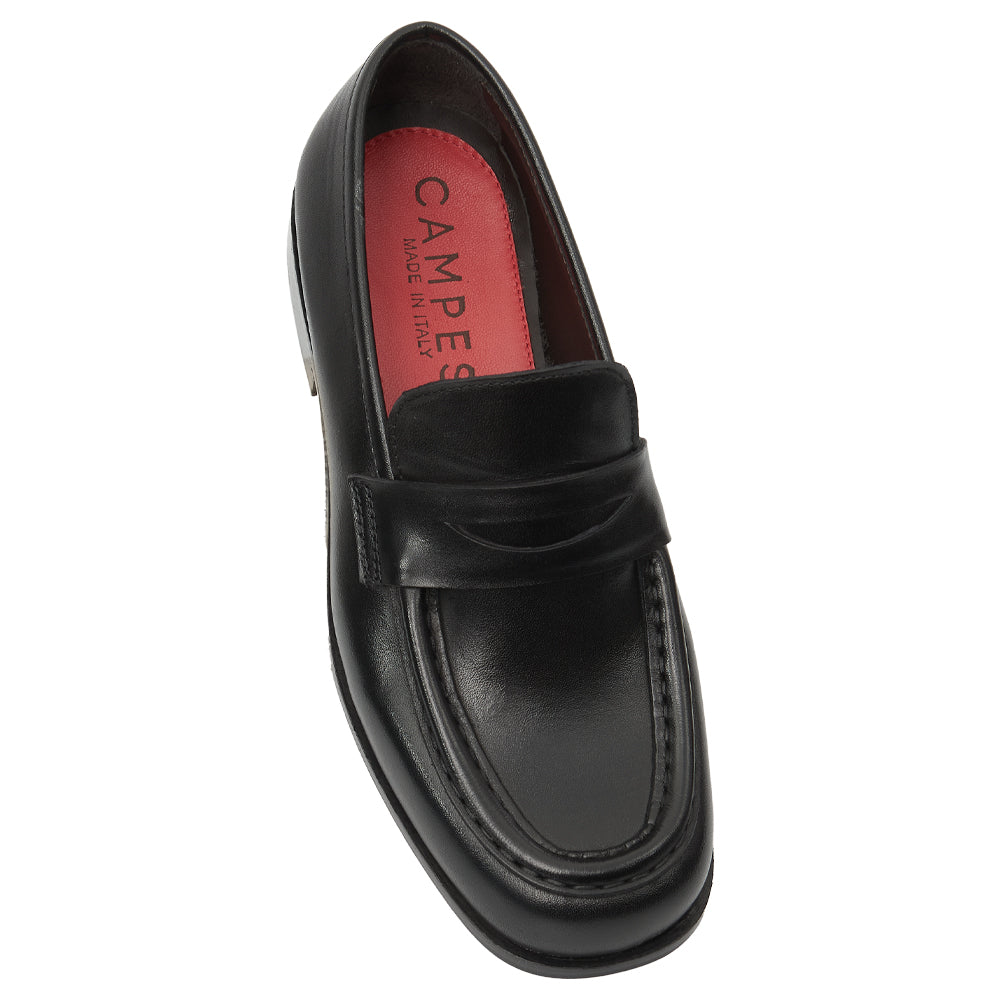 Mocassino Penny Loafer in Pelle Spazzolata Nera con Suola in Gomma
