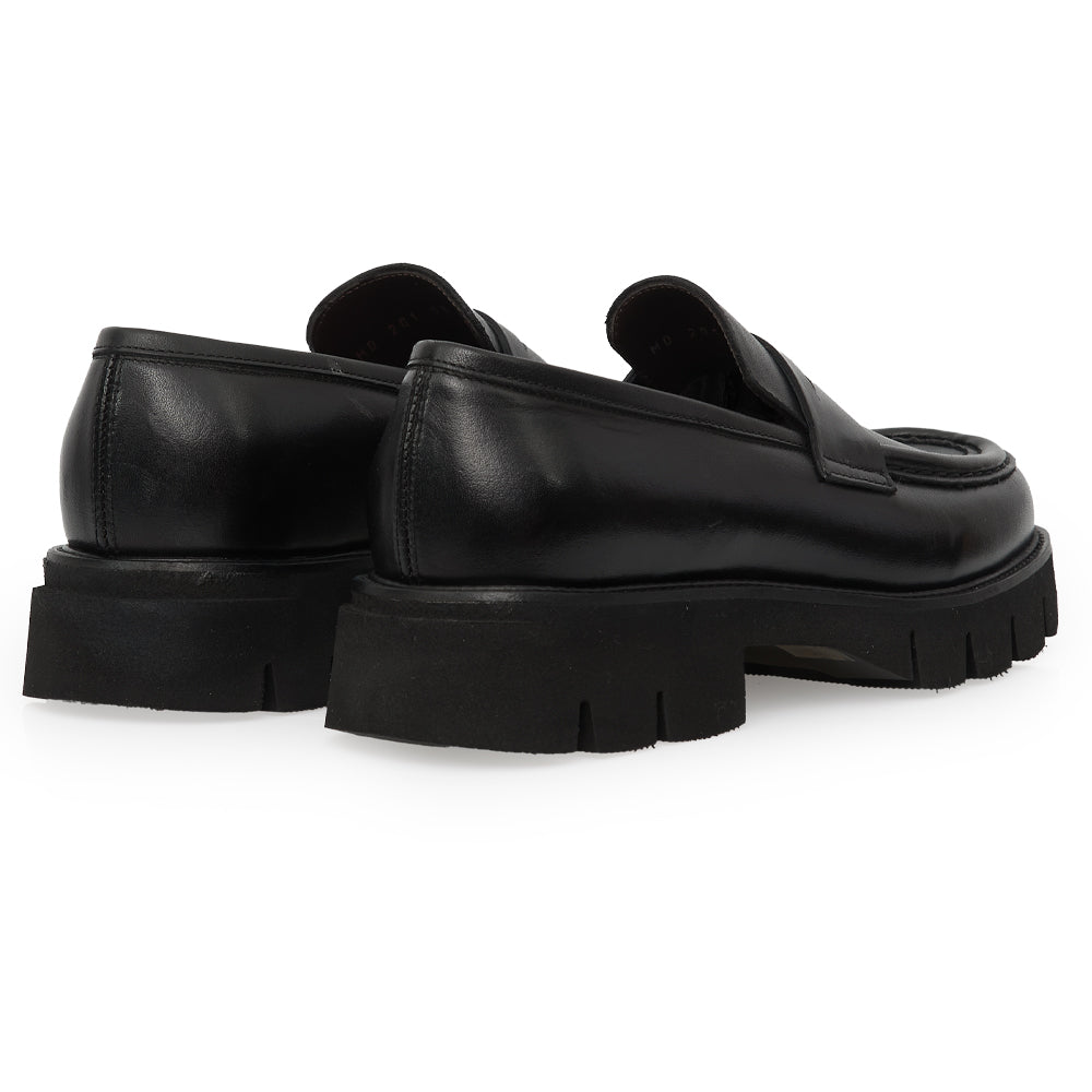 Mocassino Penny Loafer in Pelle liscia Nera con Suola Chunky Lug