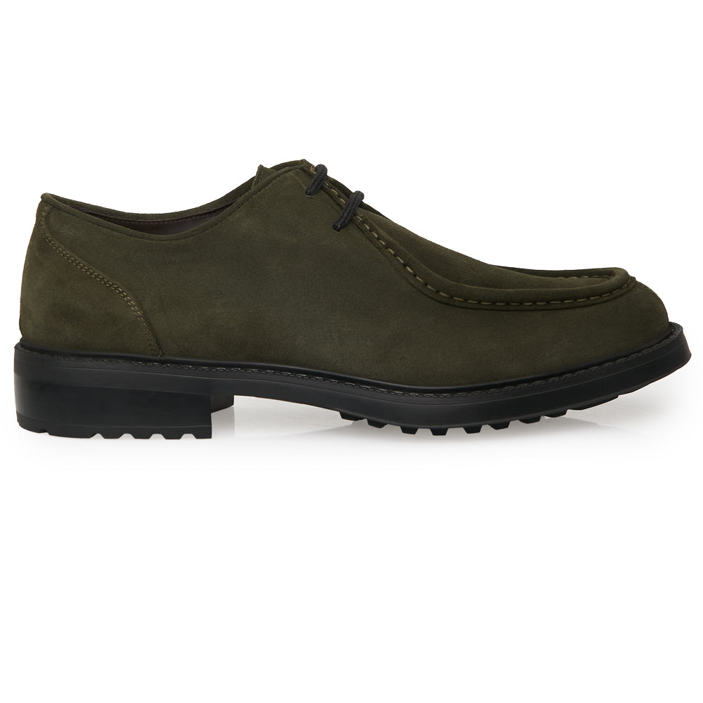 Scarpa Stringata Tirolese in Camoscio Verde con Suola Roccia