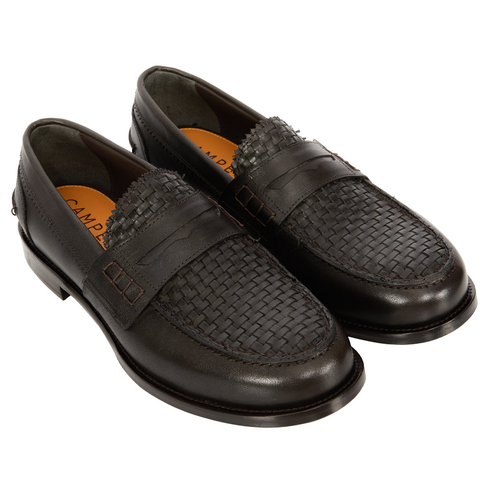 Mocassino Luxury in Pelle Intrecciata Testa di Moro