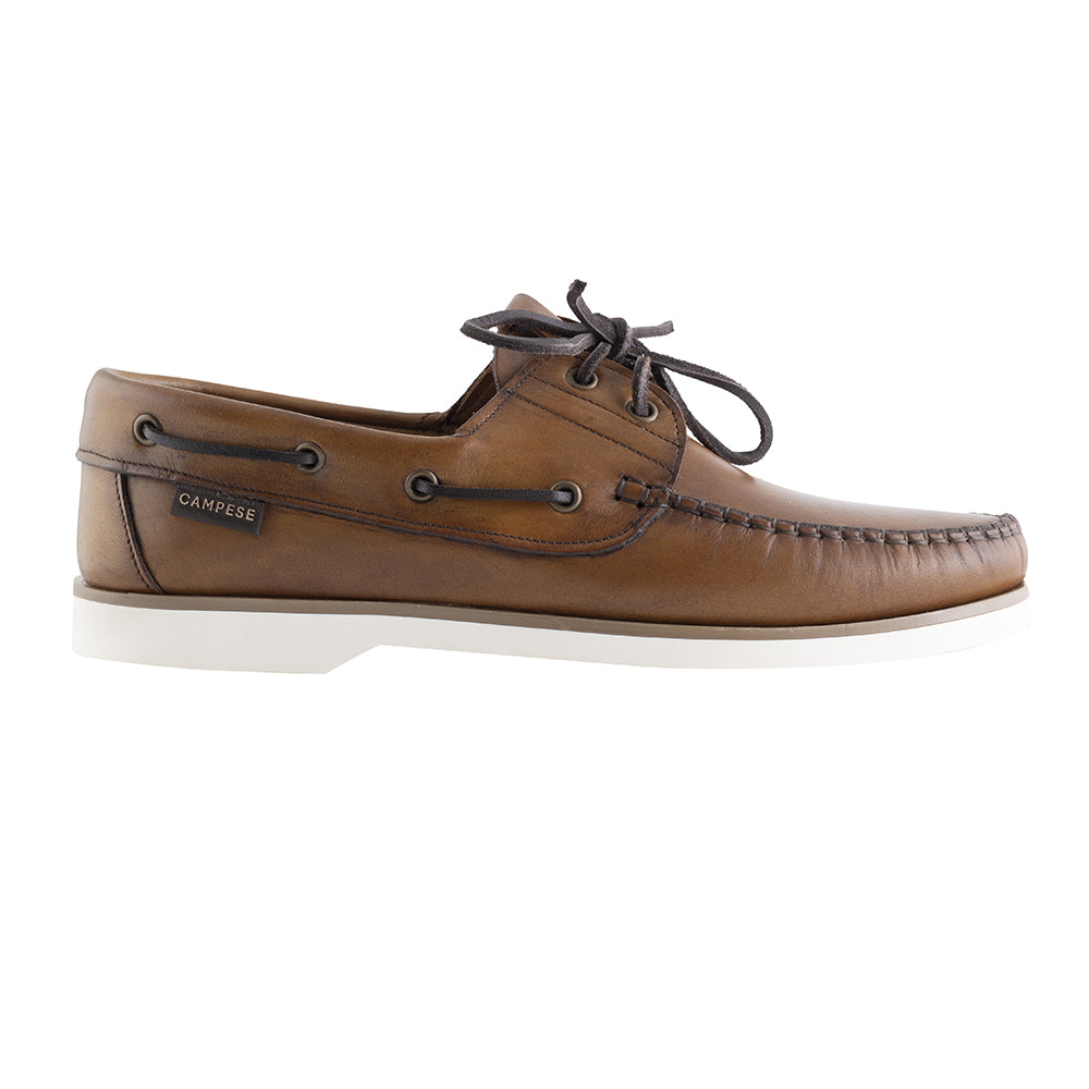 Leather boat loafers in leather light brown 